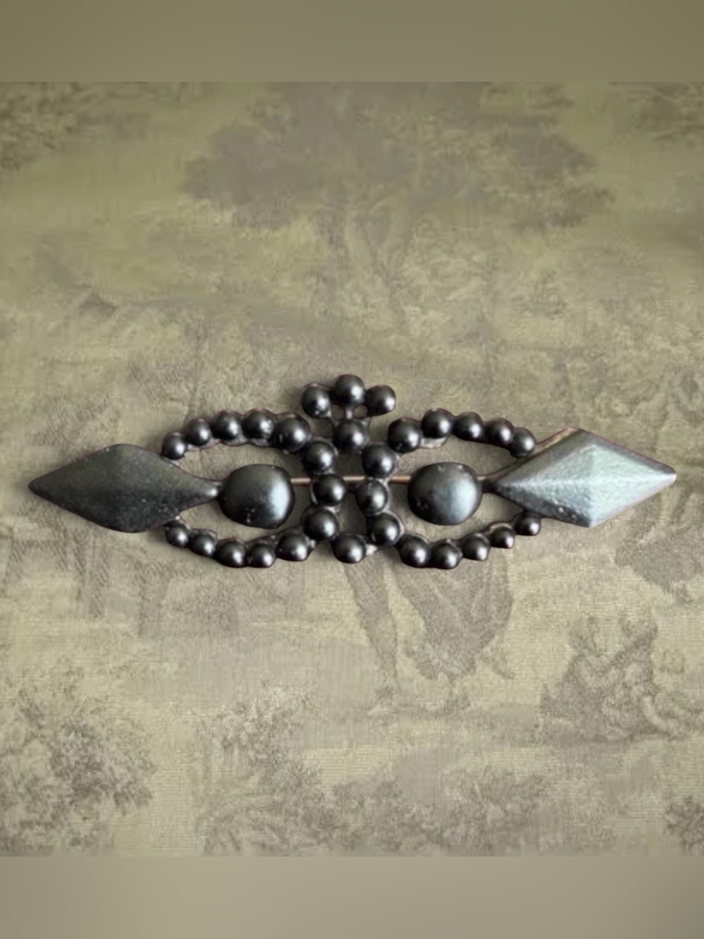 Victorian Black Mourning Brooch Japanned Metal Antique Bar Pin